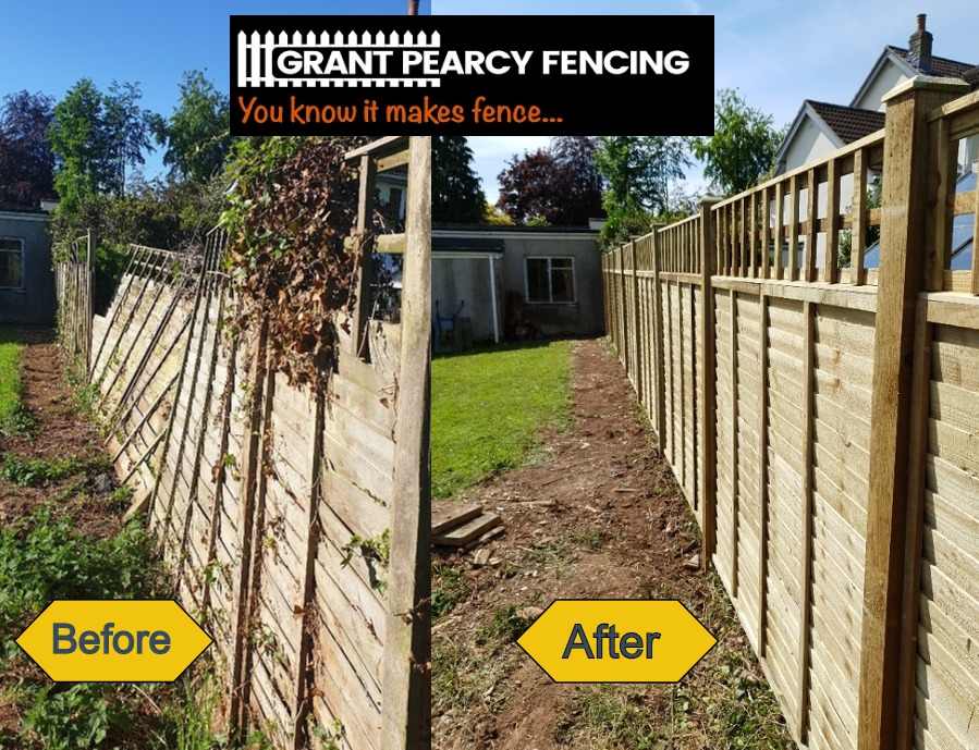 repaired fence, before and after